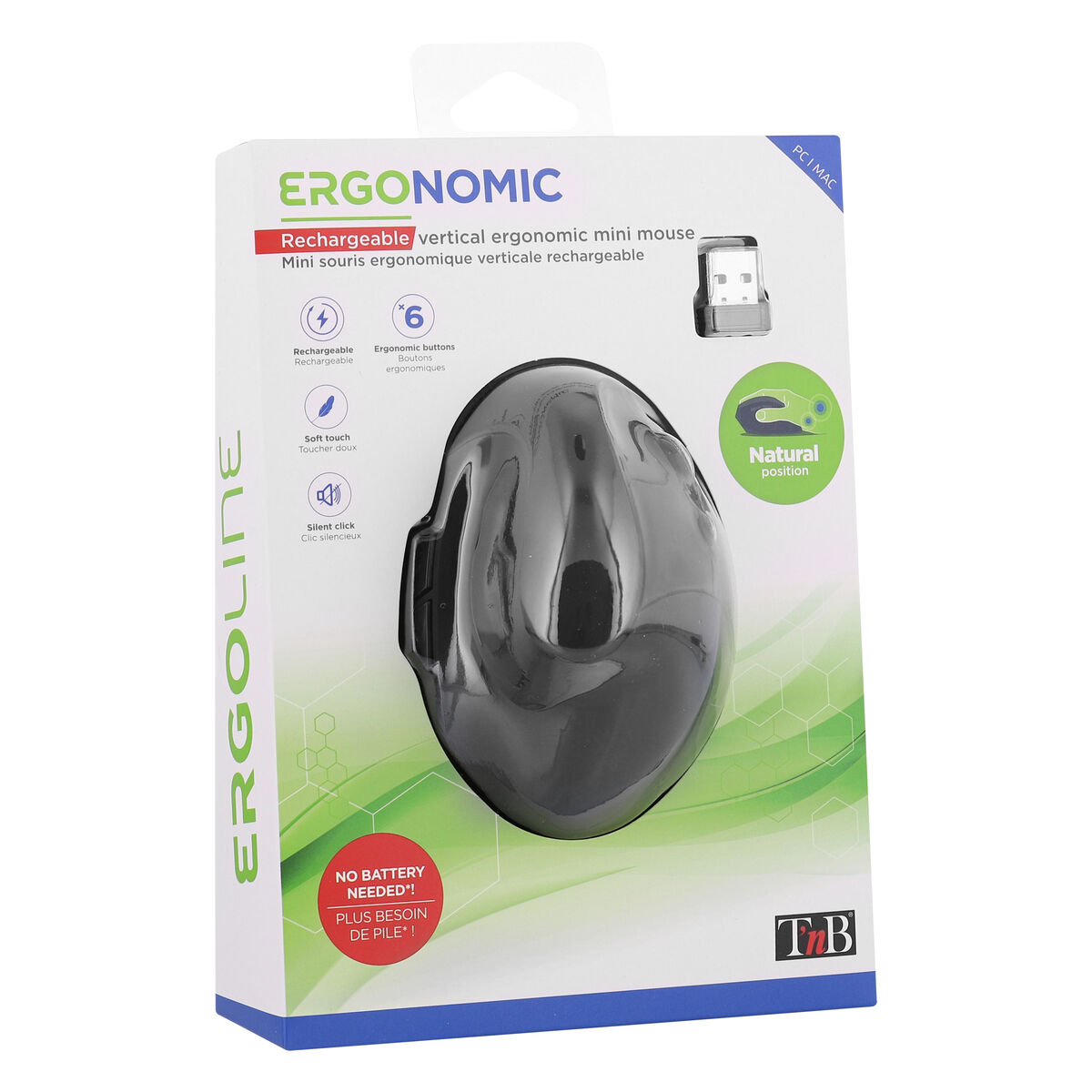 Ergonomisk optisk mus T'NB Ergo Line Sort 1600 dpi